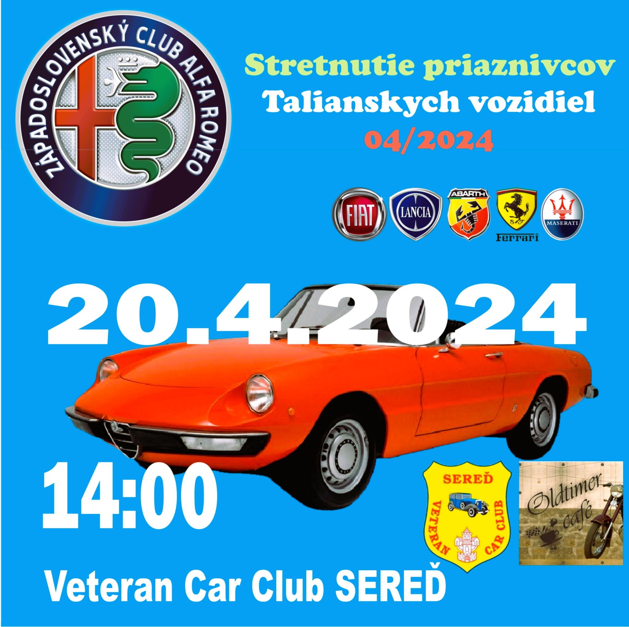 20.04.2024 Stretnutie priaznivcov Talianskych vozidiel 04/2024 (Veteran car club Sereď)